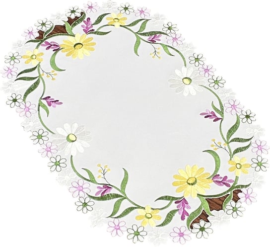 Serwetka z haftem, 30x45, biała w kwiaty, OH-245-A Dekorart