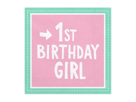 Serwetki, 1 Urodziny - Birthday Girl, różowe, 33 cm, 20 sztuk PartyDeco