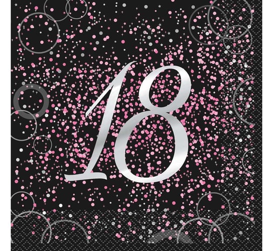 Serwetki, 18 urodziny - Glitz, różowe, 33 cm, 16 sztuk Unique