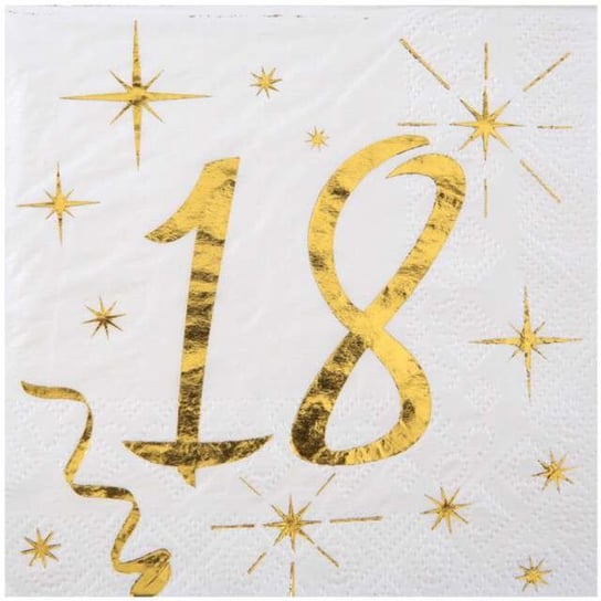 Serwetki, 18 Urodziny - Gold, białe, 25 cm, 20 sztuk SANTEX