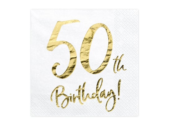 Serwetki 50th Birthday, biały, 33x33 cm, 20 sztuk PartyDeco