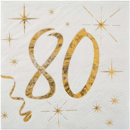 Serwetki, 80 Urodziny - Gold, białe, 25 cm, 20 sztuk SANTEX