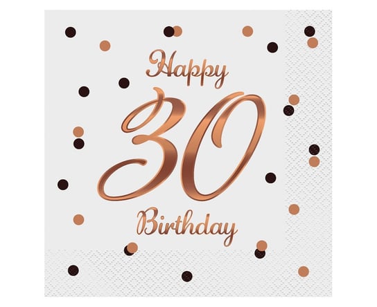 Serwetki B&C Happy 30 Birthday, Białe, Nadruk Różowo-Złoty, Certyfikat Fsc, 33X33 Cm/ 20 Szt. GoDan
