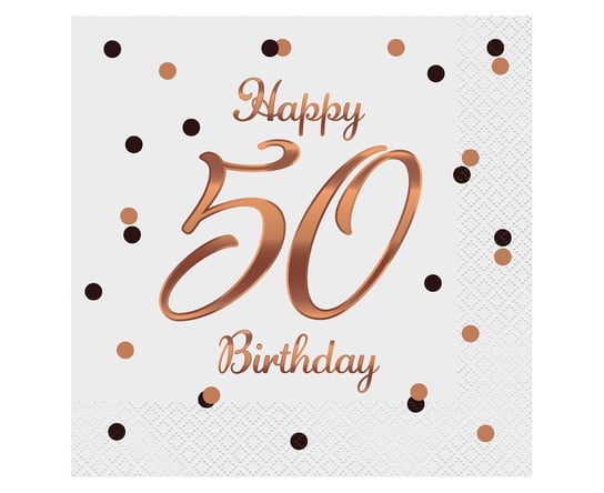 Serwetki B&C Happy 50 Birthday, Białe, Nadruk Różowo-Złoty, Certyfikat Fsc, 33X33 Cm/ 20 Szt. GoDan
