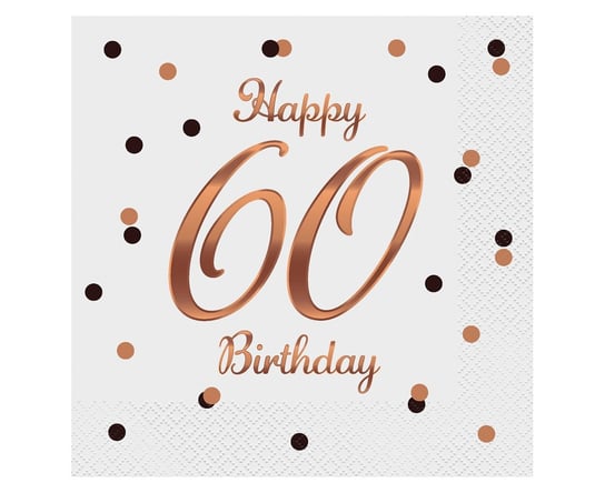 Serwetki B&C Happy 60 Birthday, Białe, Nadruk Różowo-Złoty, Certyfikat Fsc, 33X33 Cm/ 20 Szt. GoDan