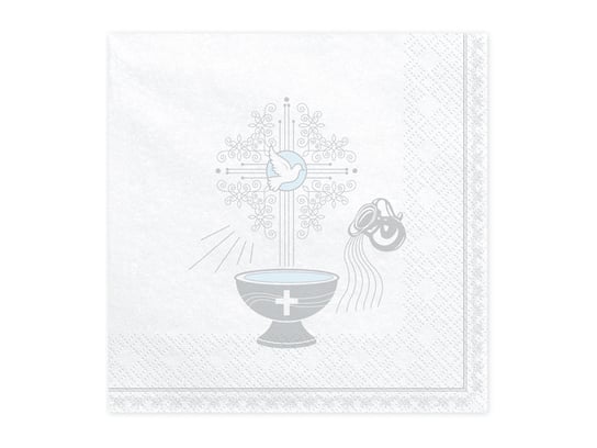 Serwetki, Chrzest Święty - srebrny, białe, 33 cm, 20 sztuk PartyDeco