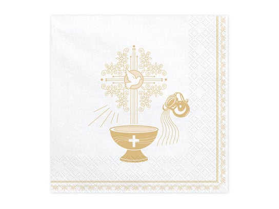 Serwetki, Chrzest Święty - złoty, białe, 33 cm, 20 sztuk PartyDeco