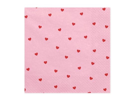 Serwetki, Czerwone serca, różowe, 33 cm, 20 sztuk PartyDeco