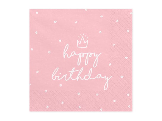 Serwetki, Happy Birthday, różowe, 33 cm, 20 sztuk PartyDeco
