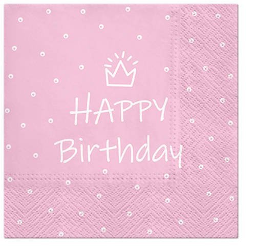 Serwetki Happy Birthday, różowe PAW