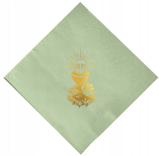 Serwetki Komunijne szałwiowe zielone złota błyszcząca Hostia IHS Kielich Inna marka