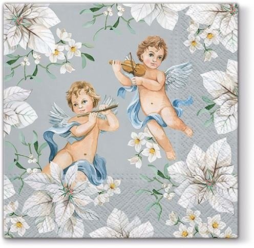 Serwetki papierowe, Angels In Flowers, srebrne, 20 sztuk PAW