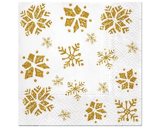 Serwetki papierowe białe świąteczne złote śnieżynki 33x33cm 20szt PAW