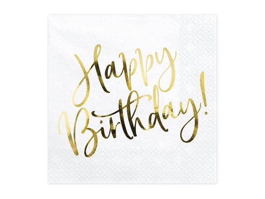 Serwetki papierowe, Happy Birthday, białe, 20 sztuk PartyDeco