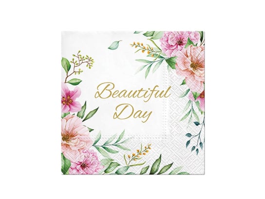 Serwetki weselne Beautiful Day z kwiatami - 33 cm - 20 szt. PAW