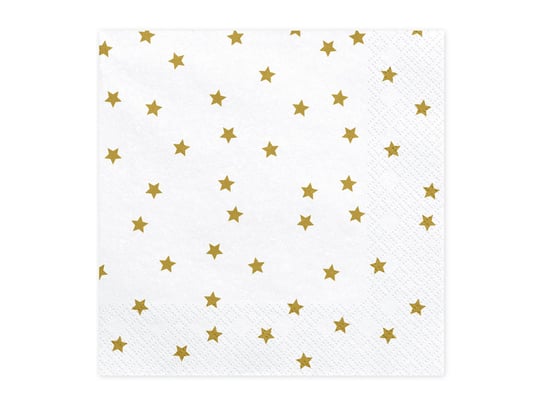 Serwetki, Złote Gwiazdki, białe, 33 cm, 20 sztuk PartyDeco
