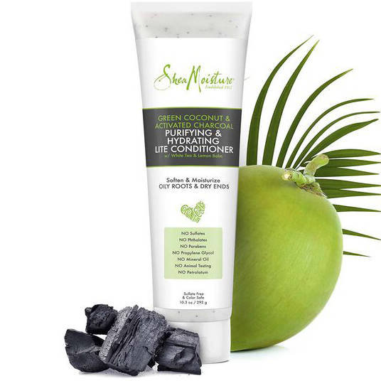 Shea Moisture Green Coconut & Activated Charcoal Purifying & Hydrating Lite Conditioner, Odżywka do włosów, 296ml Shea Moisture