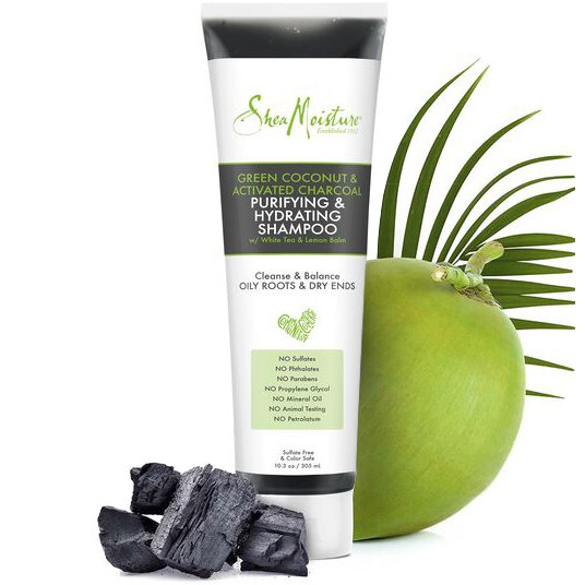 Shea Moisture Green Coconut & Activated Charcoal Purifying & Hydrating Shampoo, Szampon do włosów, 266ml Shea Moisture