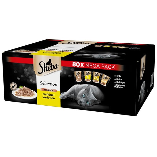 SHEBA saszetki 80x85g Selection Drobiowe smaki – mokra karma dla dorosłych kotów, w sosie z kaczką, z kurczakiem, z drobiem, z kaczką i indykiem Sheba