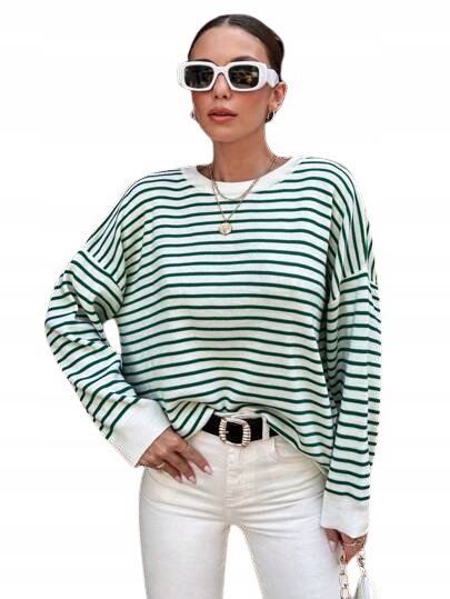 SHEIN BIAŁY SWETER DAMSKI W PASKI BASIC M Ł3D Shein