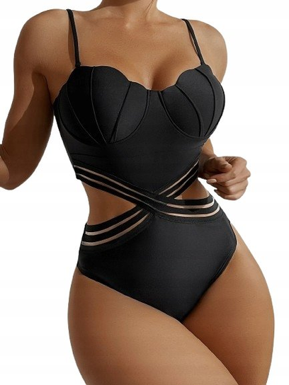 SHEIN STRÓJ KĄPIELOWY CZARNY GŁADKI BASIC L V2M Shein