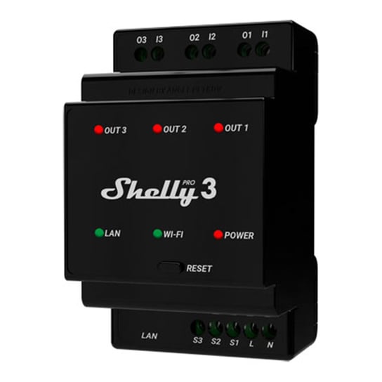 Shelly, 3-kanałowy przekaźnik na szynę DIN Pro 3 WIFI, 059207 Shelly