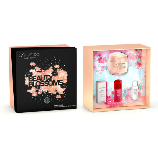 Shiseido Beauty Blossoms Zestaw benefiance wrinkle smoothing day cream spf 25 50ml + power infusing 10ml + treatment softener enriched 7ml + clarifying cleansing foam 5ml Shiseido