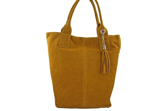 Shopper bag - torebka damska zamszowa - Żółta ciemna Barberinis