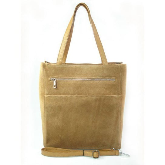 Shopper bag Vera Pelle gruby zamsz aksamitny pojemny worek na ramię Camel SV55C Vera Pelle