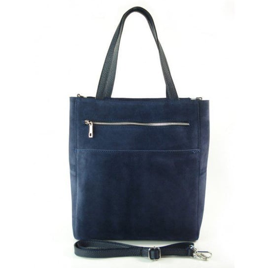 Shopper bag Vera Pelle gruby zamsz aksamitny pojemny worek na ramię Granatowa SV55BS Vera Pelle