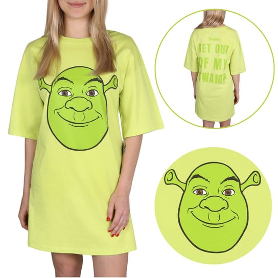 Shrek Zielona, damska koszulka nocna, bawełniana koszulka do spania XXL Disney