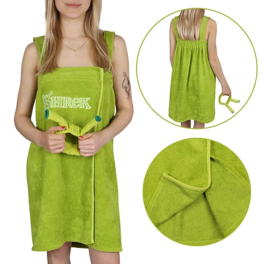 Shrek Zielony, bawełniany ręcznik z ramiączkami + opaska na głowę S-M sarcia.eu