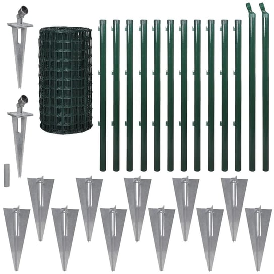 Siatka ogrodzeniowa VIDAXL, zestaw z kotwami, zielona, 0,18/0,22 cm, 1,7x25 m vidaXL