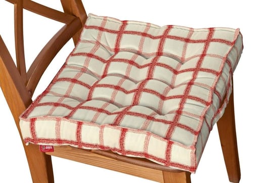 Siedzisko Kuba na krzesło DEKORIA Avinon, ecru tło, czerwona kratka, 50x50x10 cm Dekoria