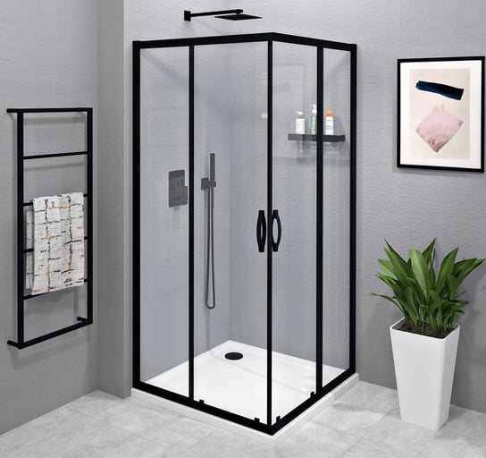 SIGMA SIMPLY BLACK kabina prysznicowa 1000x1000 mm, wejście z rogu, szkło czyste Inna marka