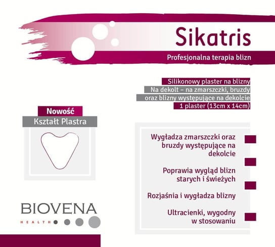 Sikatris, silikonowy plaster na blizny na dekolt, 13x14 cm, 1 szt. Biovena