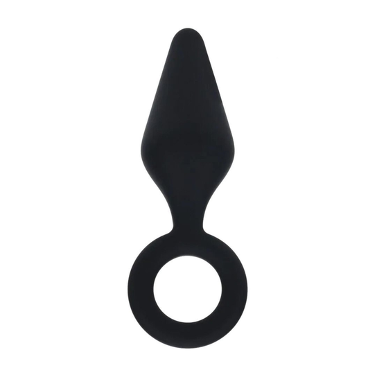Silicone Anal Plug with Loop - M - Black SHOT