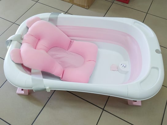 Silikonowa, składana wanienka dla niemowląt - różowa wbudowany termometr poduszka HEDO