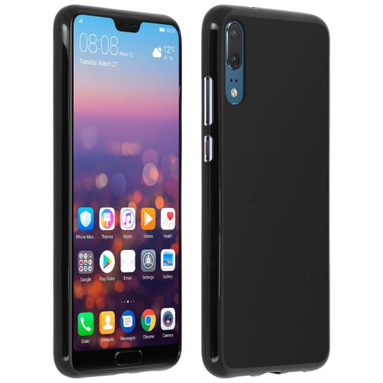 Silikonowe etui, błyszczące i matowe etui na tył telefonu Huawei P20 – czarne Avizar