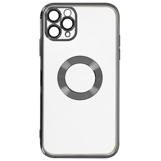 Silikonowe etui do iPhone'a 11 Pro Max z ochroną aparatu, czarne, chromowane kontury Avizar
