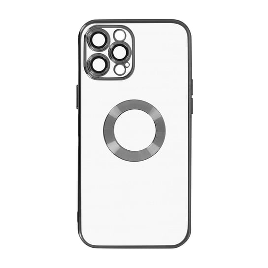 Silikonowe etui do iPhone'a 12 Pro Max z ochroną aparatu, czarne, chromowane kontury Avizar