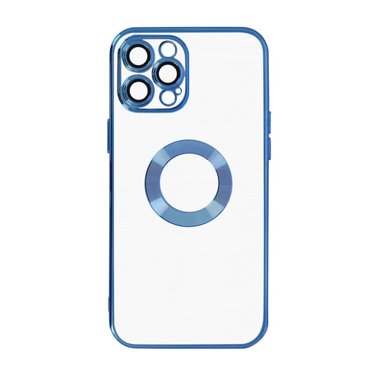 Silikonowe etui do iPhone'a 12 Pro z ochroną aparatu, niebieskie, chromowane kontury Avizar