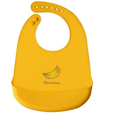 Silikonowy śliniak z kieszonką dla dzieci – pomarańczowy, wzór banan HEDO