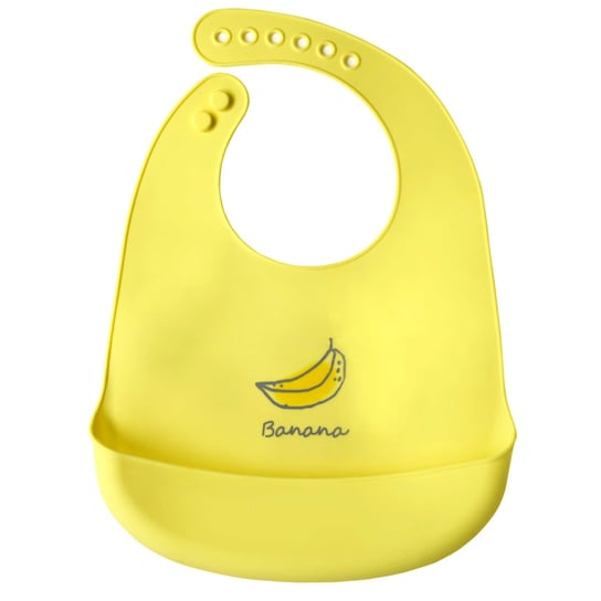 Silikonowy śliniak z kieszonką dla dzieci – żółty, wzór banan HEDO