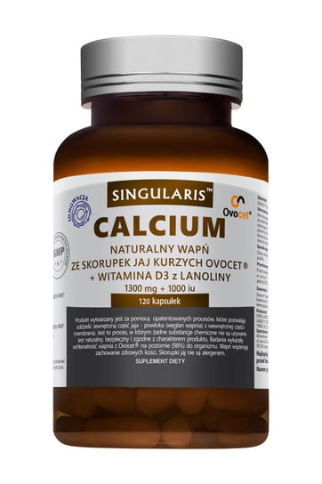 Singularis Calcium naturalny wapń ze skorupek jaj kurzych + witamina D3 z lanoliny, suplement diety, 120 kapsułek Singularis