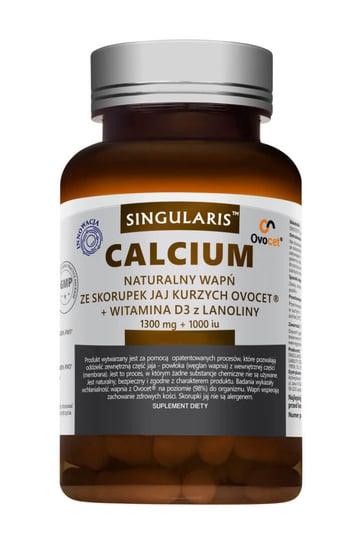 Singularis Calcium naturalny wapń ze skorupek jaj kurzych + witamina D3 z lanoliny, suplement diety, 60 kapsułek Singularis