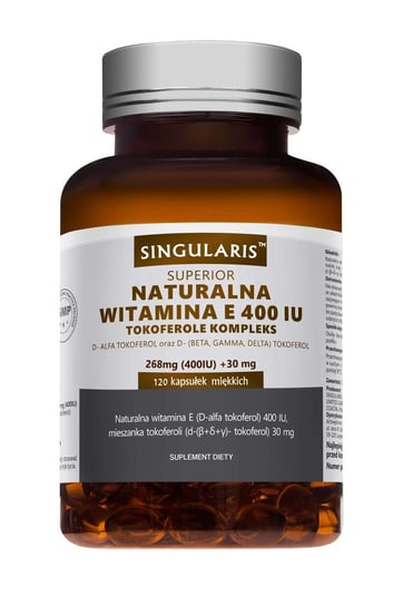 Singularis Superior Naturalna Witamina E 400 UI Tokoferole Kompleks, suplement diety, 120 kapsułek Singularis