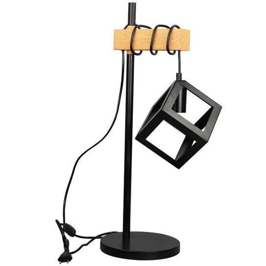 Skandynawska Lampa Stołowa Sweden Wood Stojąca Lampka Metalowa Kostka Czarna Brązowa POLUX