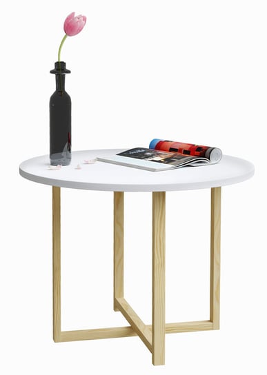 Skandynawski stolik kawowy ELIOR Inelo L5, biało-brązowy, 68x68x45 cm Elior