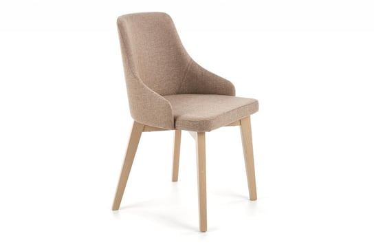 Skandynawskie krzesło kubełek z podłokietnikami brązowe na naturalnych drewnianych nogach GRAPO Konsimo